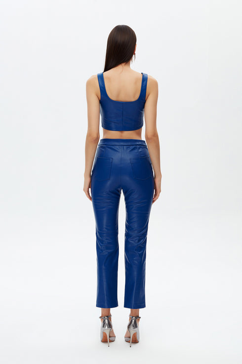 Egyptian blue metal zipper detailed crop top
